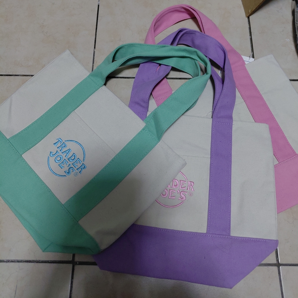 Trader Joe's Mini Canvas Tote Bag Trio - Mint, Lavender, Pink